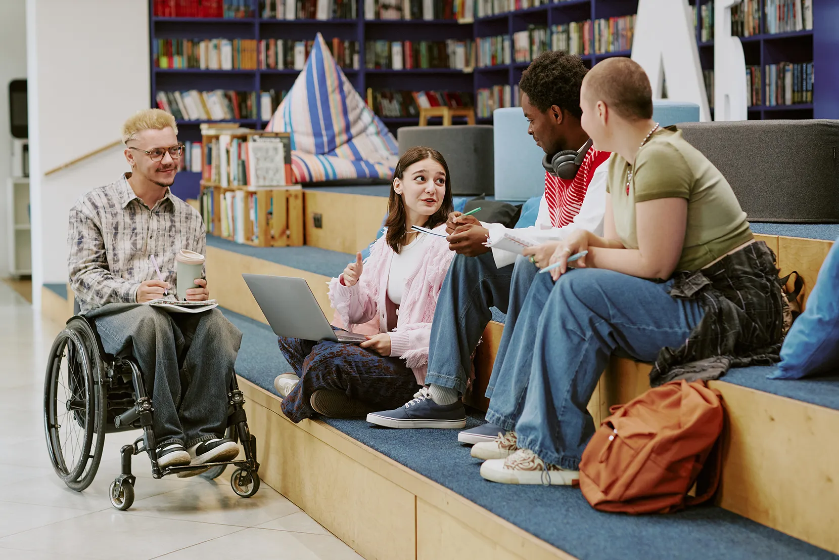 engaging study session modern library setting